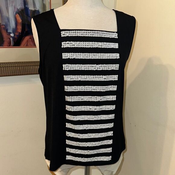 Bob Mackie Wearable Art Black w/ White Sequins Sleeveless Top Size Large - Picture 1 of 10
